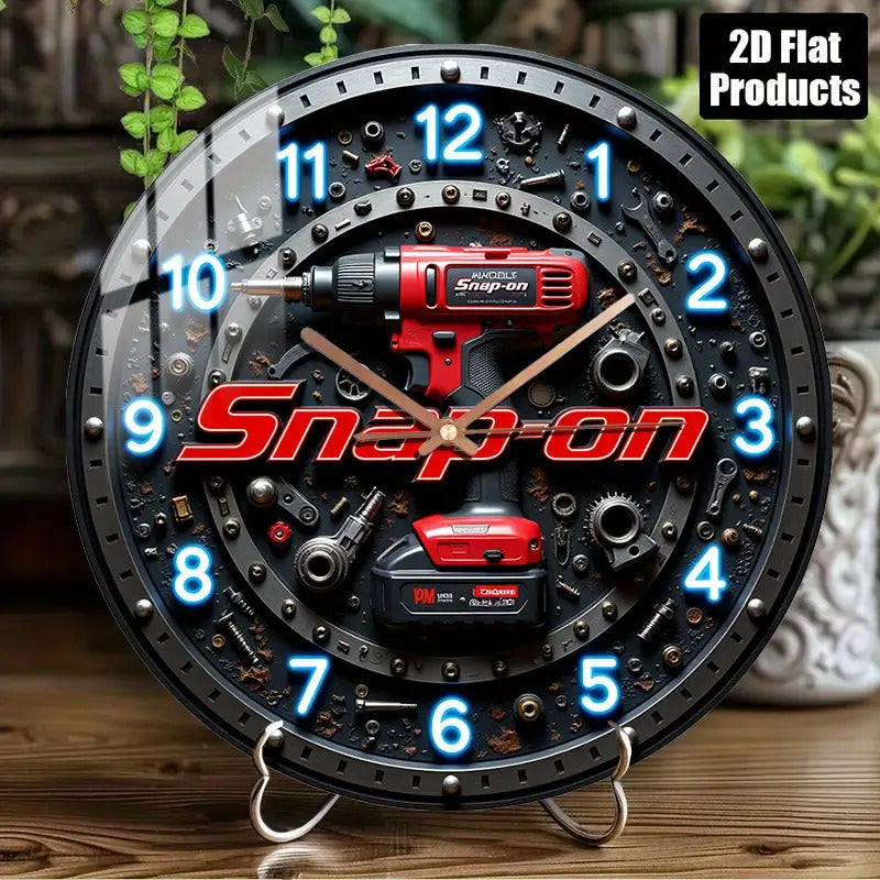 12-Inch -Themed Glass Wall Clock with Snap-On Drill & Power Design (Drill/ Driver) - Silent Quartz Movement, Battery- (AA Not Included) - DIY Mechanic's Workshop Decor for Garage, for Man Cave, Home - Style