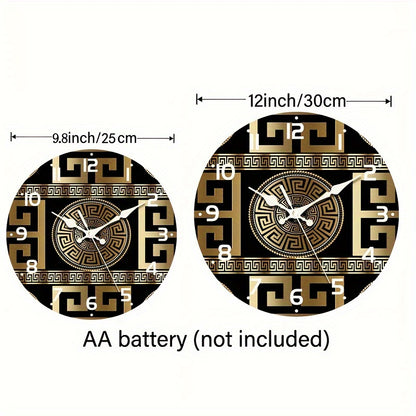 1pc Silent Non-Ticking Wooden Wall Clock, Fashionable Greek Key Design, Quartz Movement, For Festive Home Decor & Gift Giving, AA Battery Operated (Battery Not Included)
