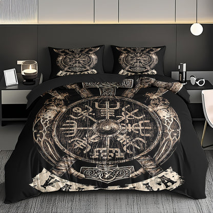 3pcs Comfortable Viking Shield Theme Duvet Cover Set, Soft High-Definition Digital Print, Soft, Breathable 100% Polyester, Perfect Gift, All-Season, Family And Friends Gift, Machine Washable (1 Duvet Cover + 2 Pillowcases, No