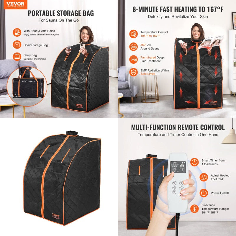 Durably Made VEVOR Sauna Blanket for Detoxification 1050W Portable Far Infrared Sauna Tent for Home 104-167 Fahrenheit 1-60 Minutes Timer Personal Sauna Box for Home Spa Indoor Black 27.56 x 31.5 x 38.58 in Low Stock Alert