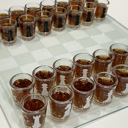 32pcs Chess-Themed Shot Glass Drinking Game Set - Acrylic Chess Board Glasses for Adults, Durable Bar Party Supplies with Storage Case, Family Game Night & Strategy Board Game Accessories