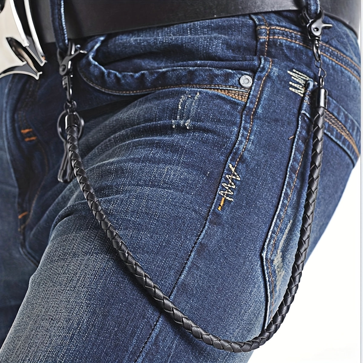 Retro Punk Jeans Waist Chain Braided Faux Leather Key Chain with Lobster Buckle Key Ring for Men, Funky Motorcycle Riding Accessories, Perfect for Halloween, Christmas, Easter Gifts