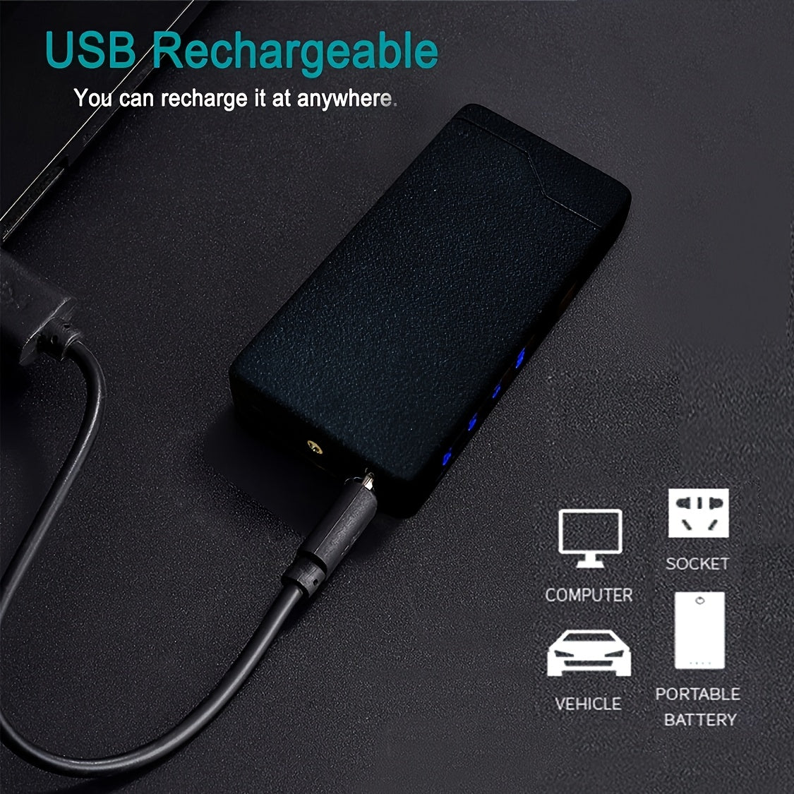 Windproof Dual Arc Lighter, USB C Electric Lighter, Rechargeable USB Lighter, Designed by Parker, Featuring a Spade A Pattern, Wind-Resistant, Suitable for Candles, Incense Sticks, Outdoor Camping, Hiking, a Gift for Men
