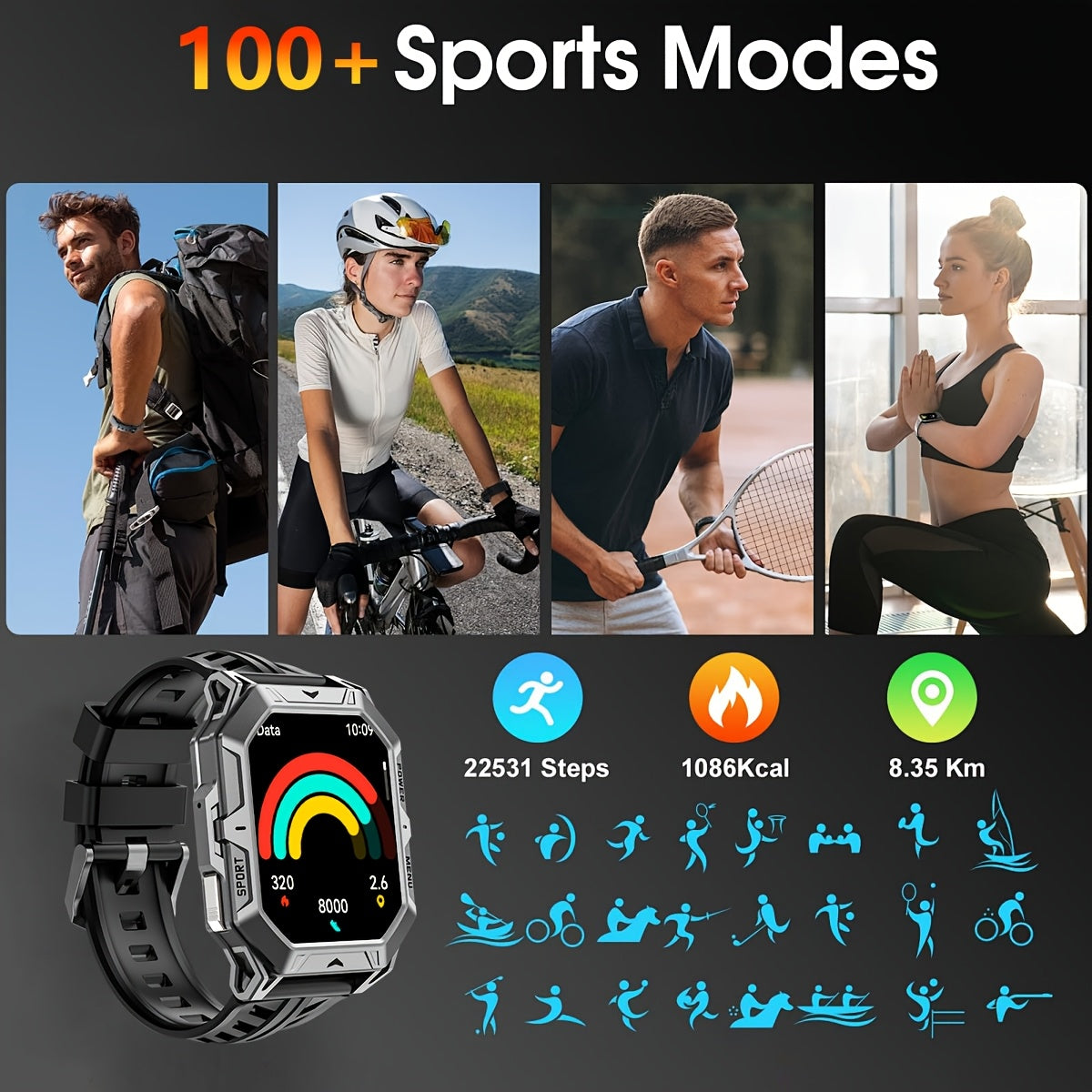 LIGE Smartwatch for men, IPX8 High Quality, 2.13-inch AMOLED screen, 100+ Sport mode, wireless call, Weather Display, 850mAh battery, 100 days of battery life, Sports Watch for iPhone and Android, black/grey