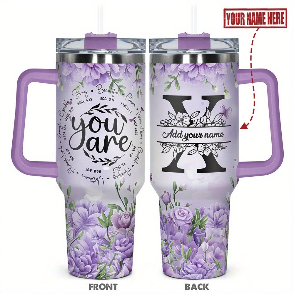 1pc Personalized Name & Motivational Quote Tumbler 40oz with Lid - Custom Stainless Steel Cup, Insulated for Hot/ Drinks, Custom Name/Date/Message Gift for /Men, Birthdays, Christmas, Valentines, Teachers, Coworkers