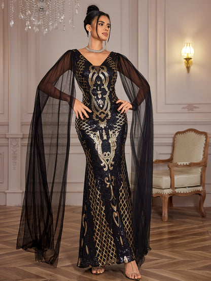 Fitted Dress - Sequin - V-Neck