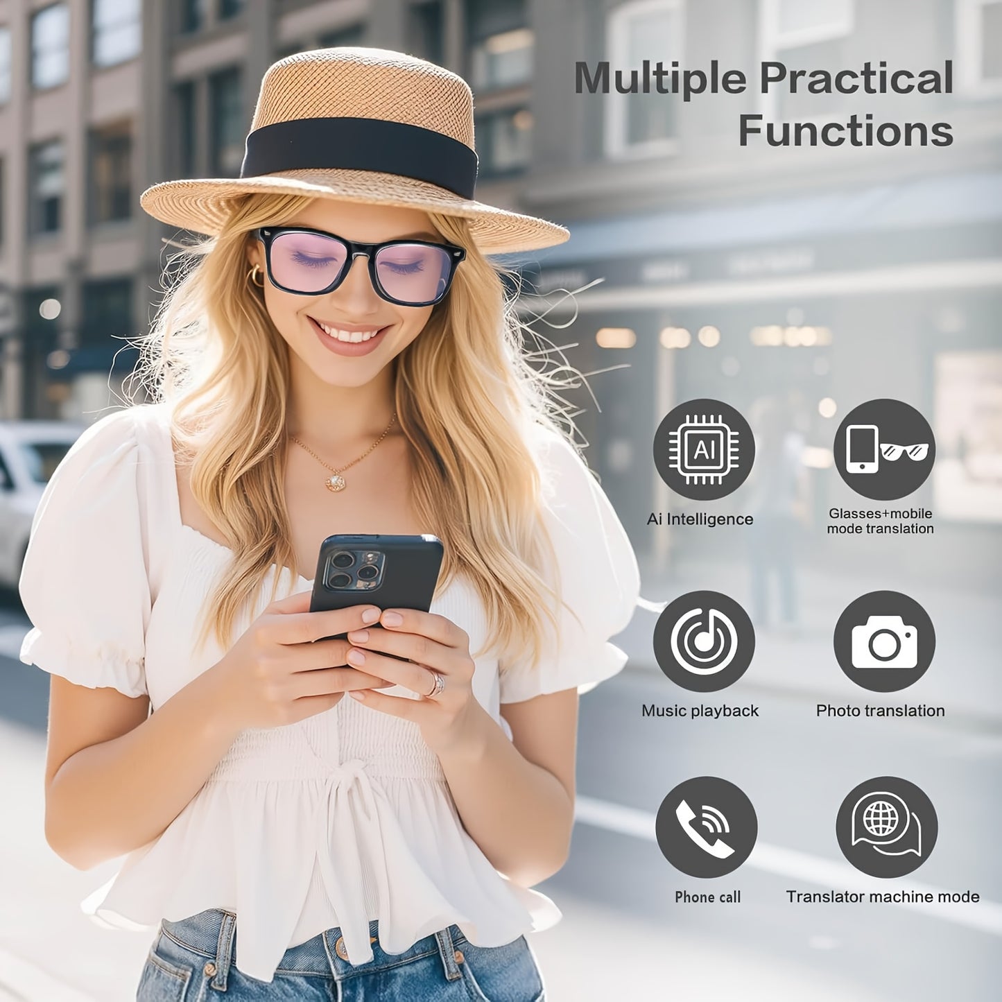 Ai Translation Smart Glasses, Multi-functional Audio Glasses Support 160+ Languages Translation, Built-in Microphone And Speaker, Music Playback And Voice Call, Photochromic Lenses, Suitable for, Driving, Relaxing And Daily O