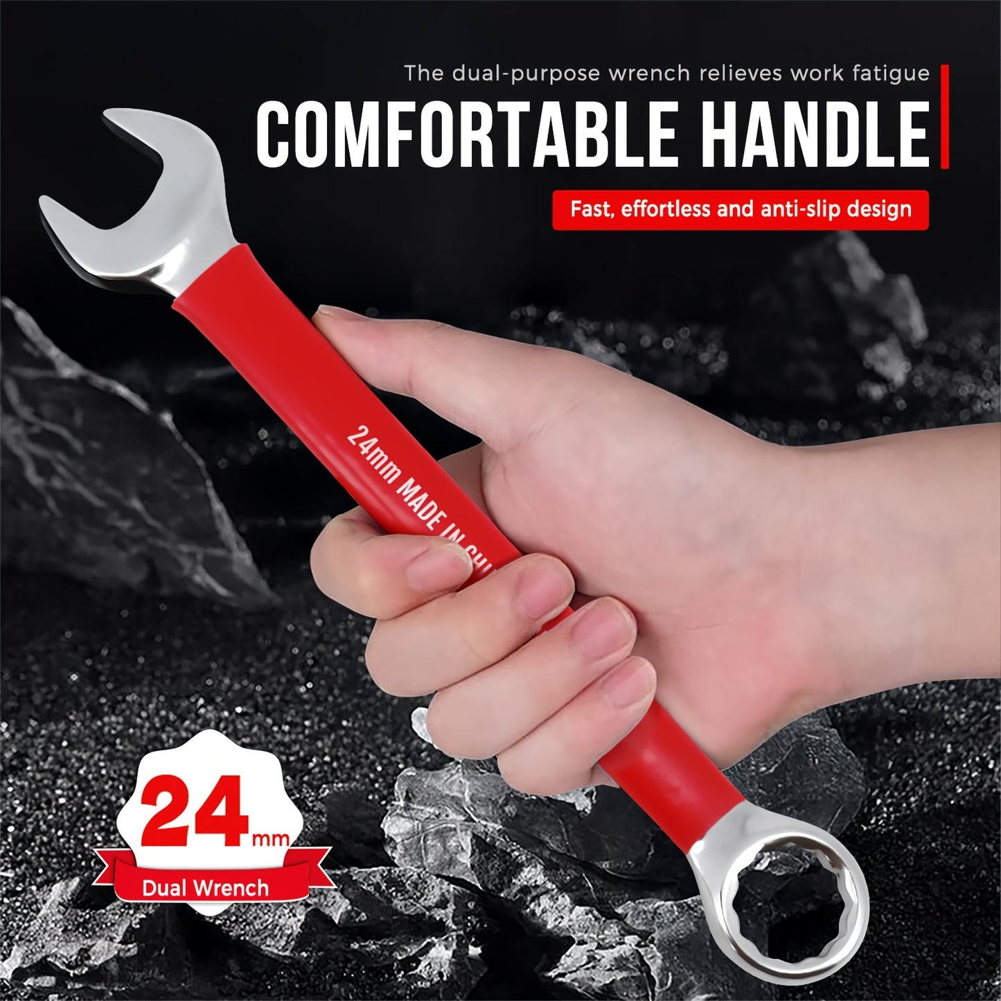 12pcs Heavy-Duty Chrome Vanadium Steel Two-Way Wrench Tool Set with Red Canvas Bag - 6mm-17mm Metric Sizes, 12-Point Box End & Open-End Wrenches, Non-slip Grip Handles For Automotive, for bicycle, Home Repair - Durable Metal