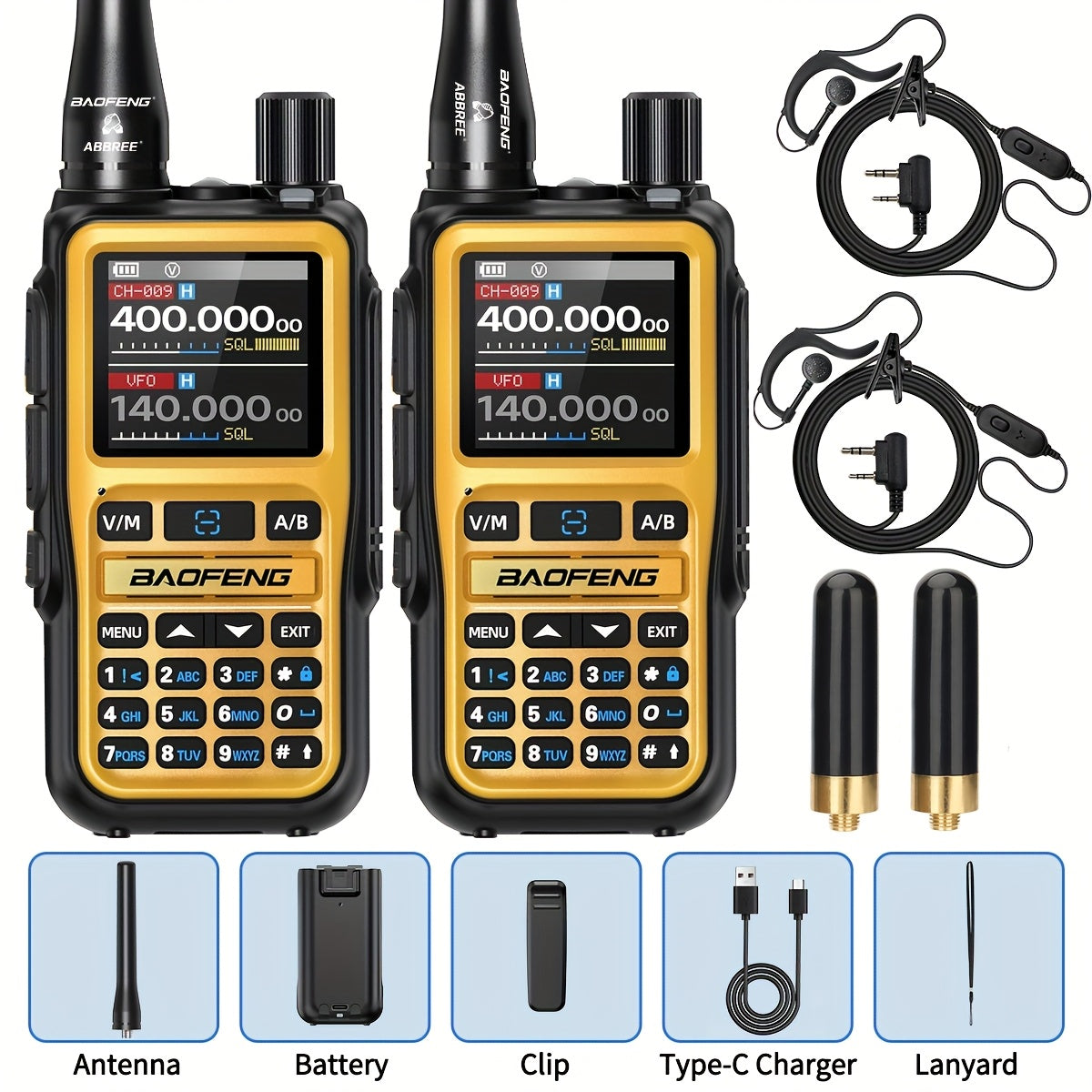2-Pack Baofeng UV-5R Mini Ham Radio Two-Way Walkie Talkies with NOAA Weather Alerts, Dual PTT, APP Programming & Frequency Copy (999 CH) | USB-C Charging, VHF/VHF/UHF for Hunting, Survival, Skiing, for, Camping, Emergency - C