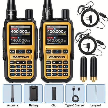 2-Pack Baofeng UV-5R Mini Ham Radio Two-Way Walkie Talkies with NOAA Weather Alerts, Dual PTT, APP Programming & Frequency Copy (999 CH) | USB-C Charging, VHF/VHF/UHF for Hunting, Survival, Skiing, for, Camping, Emergency - C