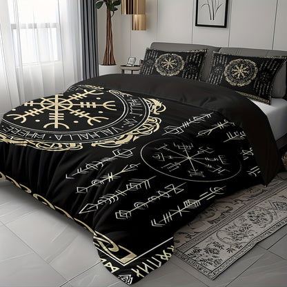 3pcs Comfortable Nordic Rune Theme Duvet Cover Set, Soft High-Definition Digital Print Perfect Gift, Soft Breathable 100% Polyester, All-Season, Family And Friends Gift, Machine Washable (1 Duvet Cover + 2 Pillowcases, No Fil