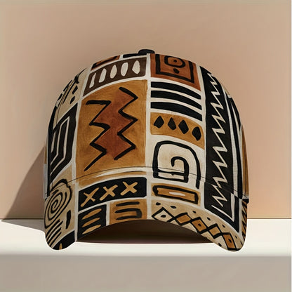1pc 2D African Tribal Geometric Design Print Baseball Cap - Adjustable Polyester Snapback Hat with Full-Body Vibrant Print, Ideal for Streetwear, Sports & Outdoor Running., Festival Accessory, Casual Wear, Breathable Material