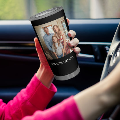 Customizable Coffee Mug Featuring a Photo, Available in 20 Oz, 30 Oz, And 40 Oz Sizes, Made of Stainless Steel with Vacuum And a Lid. an Ideal Personalized Christmas Present for Loved Ones.