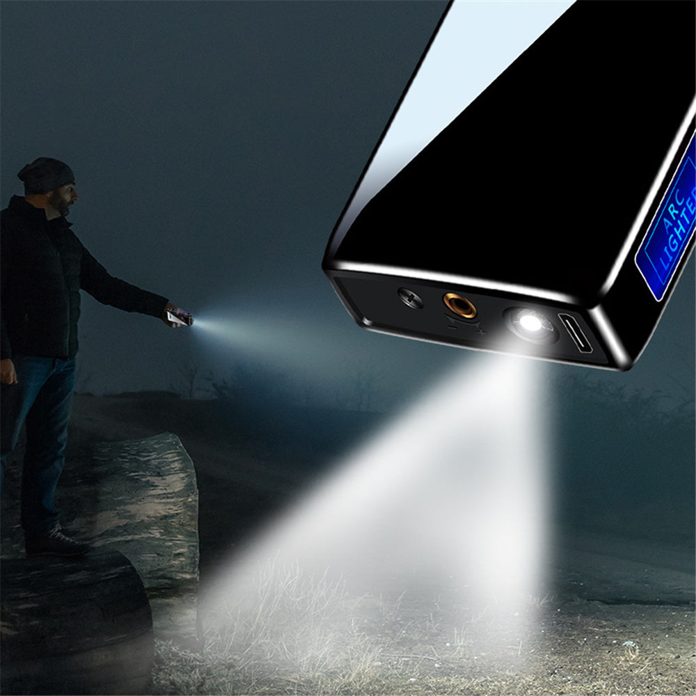 This Is a Dual Arc Gas And Electric Lighter That Features a 2-In-1 USB Charging Capability. It Is a Refillable Butane Jet Flame Torch Lighter Equipped with a Flashlight And an LED Power Display