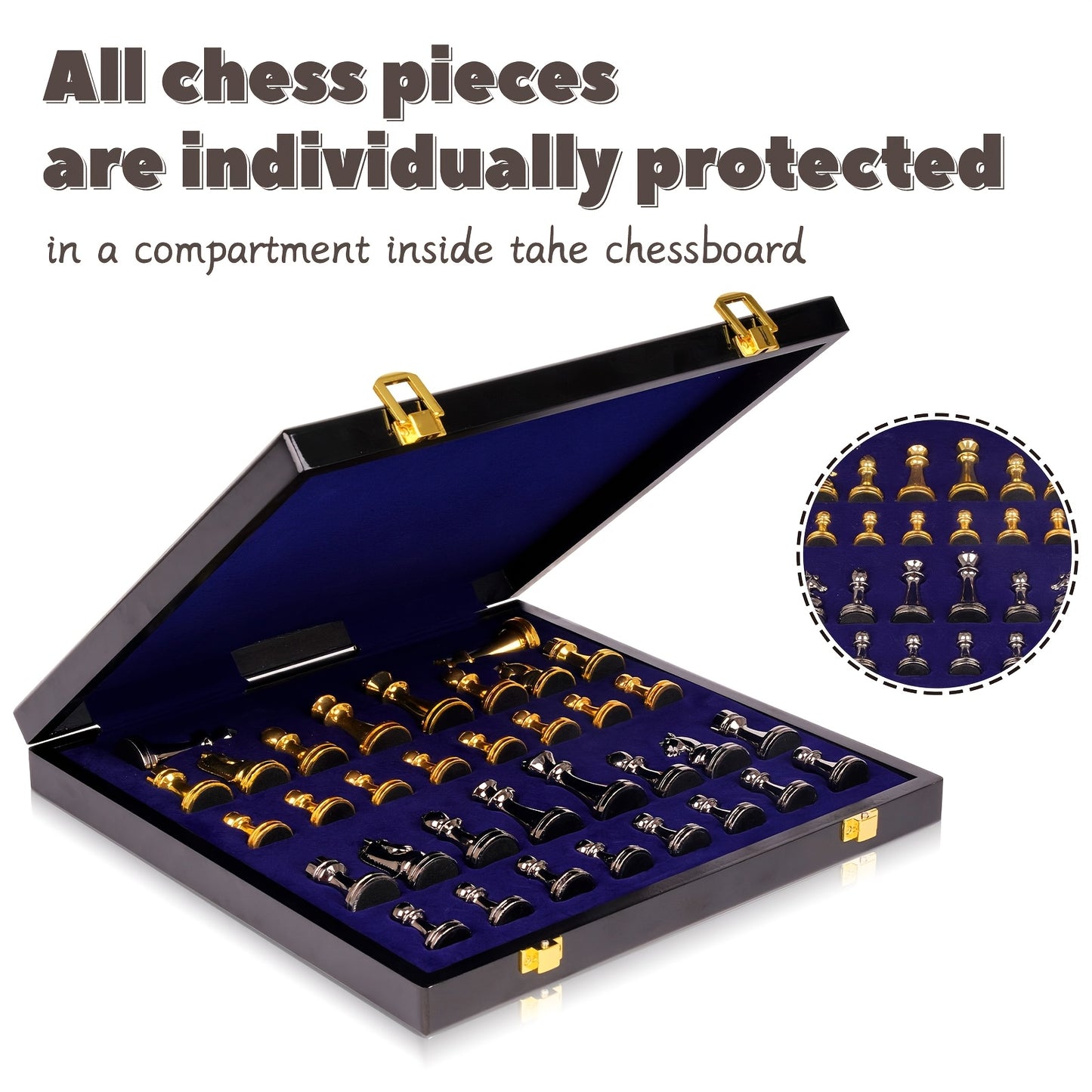 Luxury Marbling Chess Set with Marble Board & Zinc Alloy Metal Pieces - Elegant Marbled Design with Golden & Pattern, Extra Queens Included - Durable Travel-Friendly Chessboard for Adults, Beginners & Professionals - Ideal Gi
