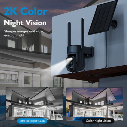 5pcs [10x Zoom] 360-degree Low-power Solar Panel Battery 2K FHD WiFi With Spotlight Alarm, Motion Detection, Color Night Vision, Two-way Audio And.