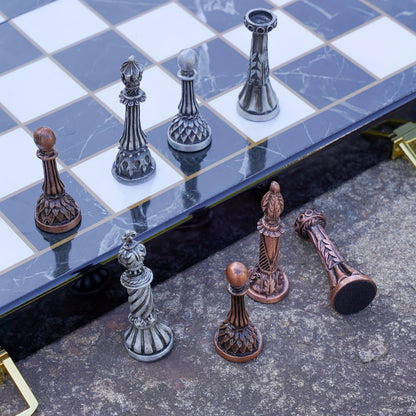 15 Inch Retro Metal Chess Set for Adults Marbling Chess Board with Chess Pieces Travel Chess Set with Metal Pieces Folding Chessboard Ideal for Beginners And Professional Players Halloween, Christmas Gift