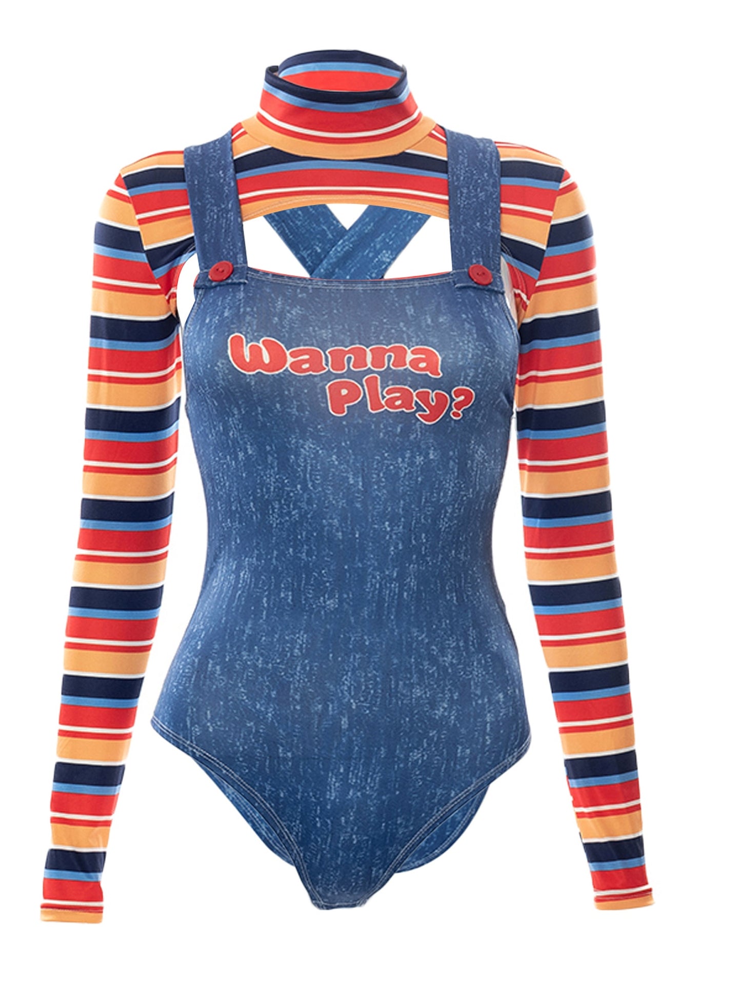 Women's 2pcs Bodysuit Jumpsuit - Sexy Mature Letter Print & Stripe Crop Top/Bodysuit Matching Outfit, Full-Body Suit for Cosplay, Theme Parties, Casual Attire - Hand Washable Adult One-Piece (Non-)