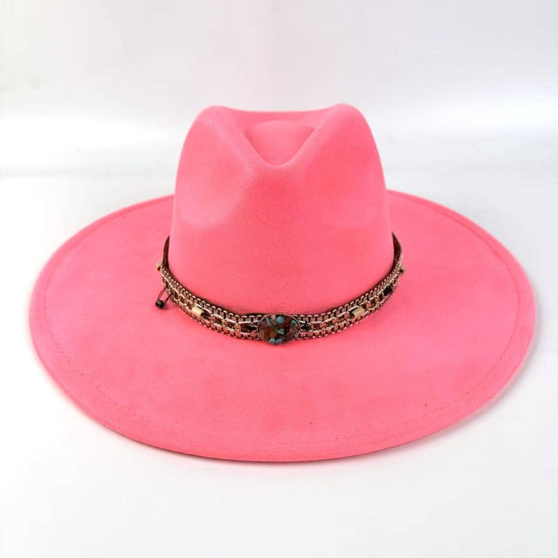 1pc Bohemian-Style Wide-Brimmed Women'S Felt Hat - with a Turquoise Bead Chain Decorative Band - Suitable for Holiday Dress-Up, Cowboy-Inspired Looks, Daily Casual Wear, And As a Photography Prop for Bohemian Home Decor, Fest