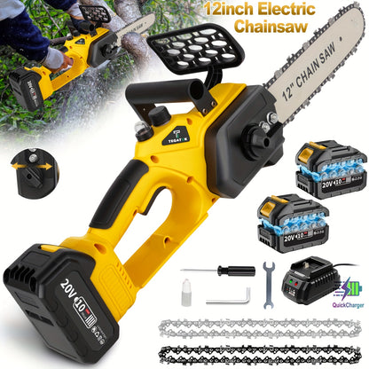 12 Inch Wireless Electric Chainsaw, Equipped With Large Capacity Battery And Fast Charger, Brushless Motor, Portable Handheld Pruning And Shearing Machine, Suitable For Home And Gardening Use