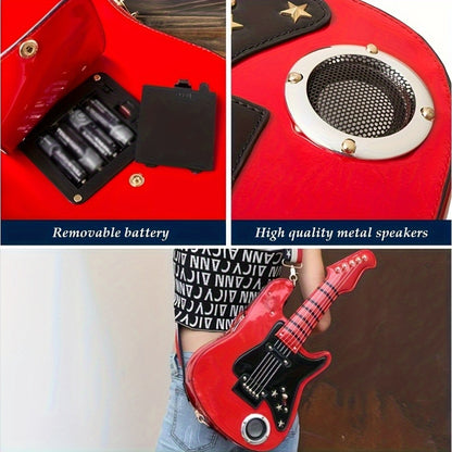 Electric Guitar Shaped Fashionable PU Crossbody Bag for Women, Solid Color, Detachable Shoulder Strap, USB Speaker, Zipper Closure, Polyester Lining, Edge Paint, Hip Hop Style, Detachable Strap, Electric Guitar Bag