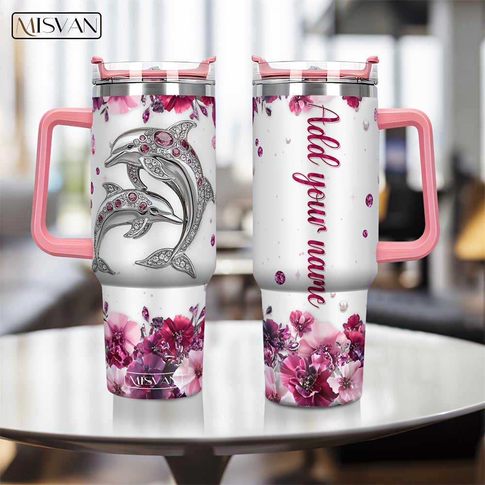 1pc Customized Name Stainless Steel Tumbler | 20oz/22oz/40oz Insulated Water with Lid, Reusable, Round Shape, 304 Stainless Steel, Ideal for Easter, Thanksgiving, Father'S Day, Mother'S Day, Graduation, White Diamond Butterfl