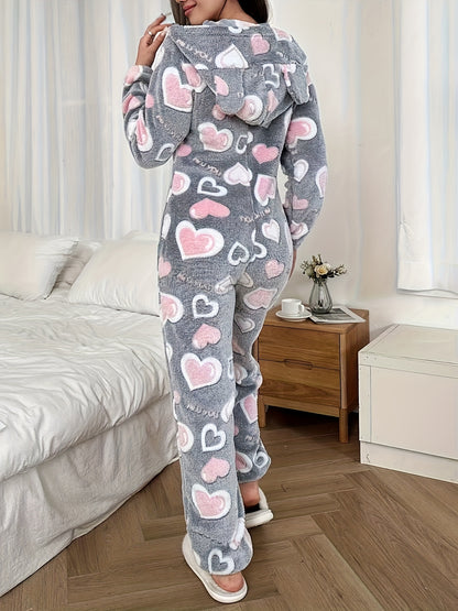 Women'S Thickened Fleece Onesie with a Hood for Autumn And Winter