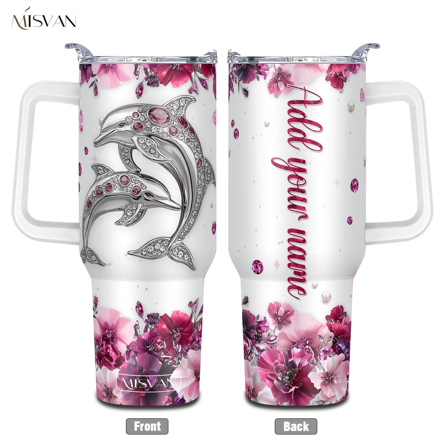 1pc Customized Name Stainless Steel Tumbler | 20oz/22oz/40oz Insulated Water with Lid, Reusable, Round Shape, 304 Stainless Steel, Ideal for Easter, Thanksgiving, Father'S Day, Mother'S Day, Graduation, White Diamond Butterfl