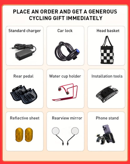 Discover Without Limits: 700W Collapsible Electric Bicycle for Grown-Ups. Reach Speeds of 20MPH And Travel Up to 35 Miles on a 48V Battery. Conquer 25° Inclines, Support Up to 385 Pounds, And Enjoy a Comfortable Ride with Ef