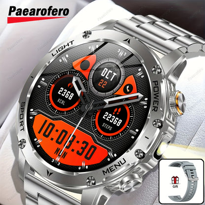 Paearofero 1000mAh Large Battery Outdoor Smartwatch, LED Flashlight, Wireless Calling, Voice Assistant, Multi-Function Reminder, Sports Fitness, 1.7-inch HD Display, Alloy Body, Men'S Smartwatch for iPhone&Android, Holiday Gi
