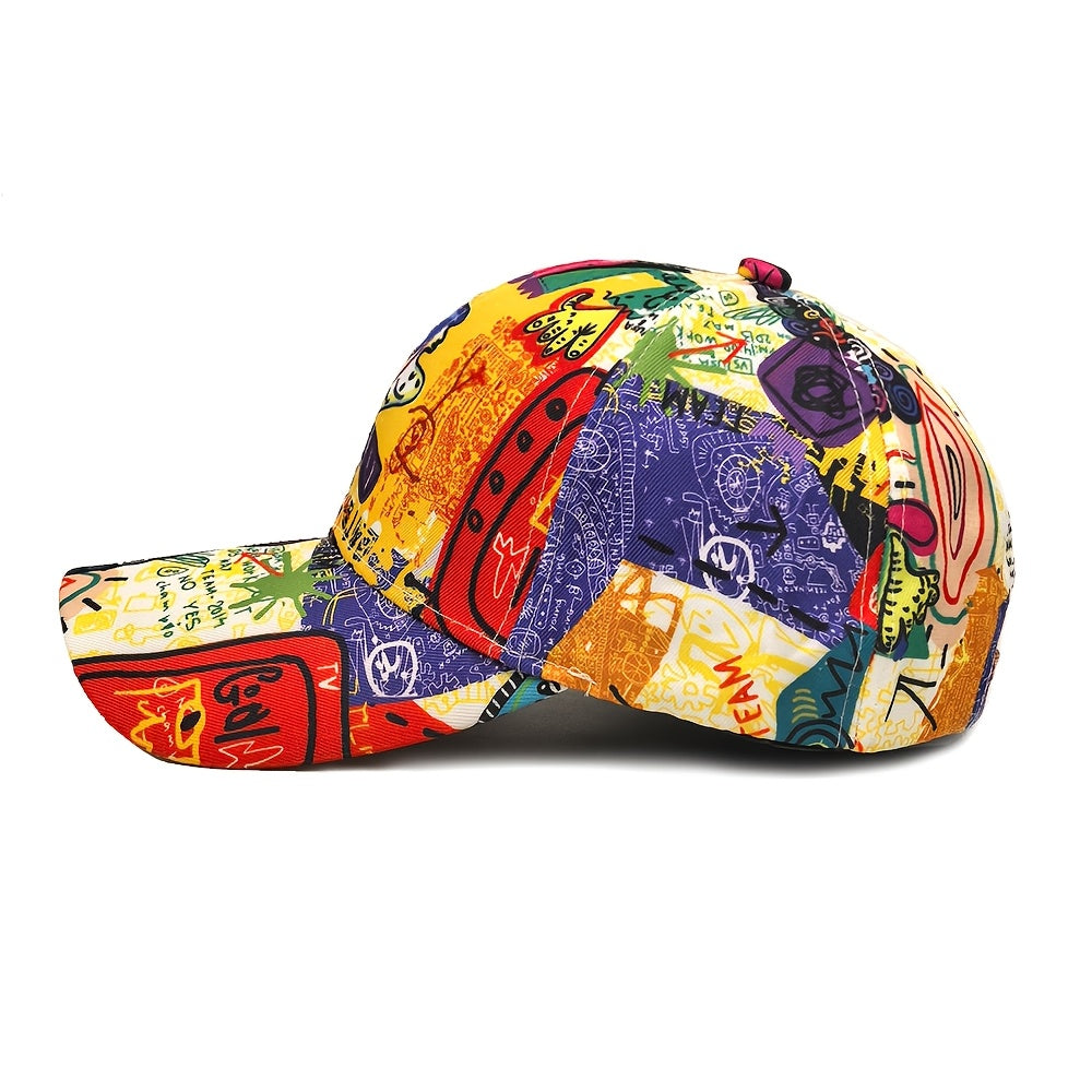 MIACAWOR Hip-Hop Graffiti Baseball Cap - Adjustable, Lightweight Polyester, Outdoor Sports Visor with Vibrant Street Art Design, Buckle Closure, Hand Washable, Party Hat|Graffiti Design|Adjustable Cap