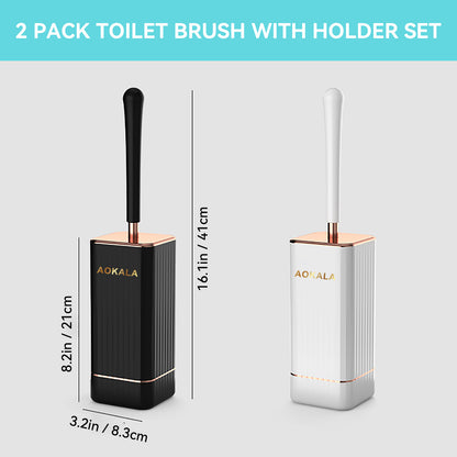Aokala Toilet Brush And Holder, Elegant Toilet Bowl Brush Set with Ergonomic Long Handle, Modern Bathroom Decor Cleaning Accessories, Durable, Deep Cleaning Christmas Gifts/Halloween Gifts! - Black & White