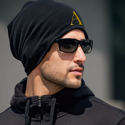 1pc Unisex Soft Beret Hat - Black with Bold 'RAS' Letters, Lightweight Non-Stretchy Fit for Running, Cycling, Streetwear - All-Season Couples Gift (Valentine's Day, Birthdays) - Easy-Care Everyday & Special Occasion Beanie, C