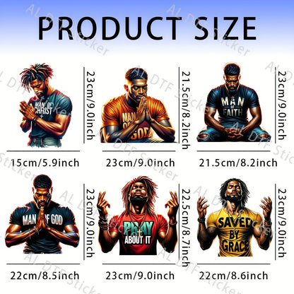 Pray Men Theme - T-Shirt Iron On Patches Decor - 6pcs/Set Thermo Heat Transfer Sticke - DIY Washable Print-On