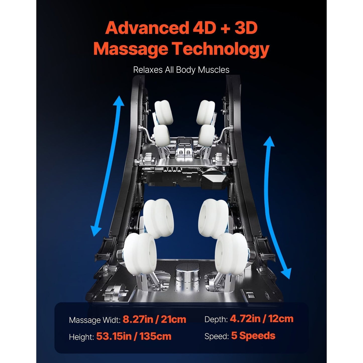 VEVOR Dual-Core 4D+3D Full Body Massage Chair, with Extended SL Track, Deep Yoga Stretch, Electric Extendable Footrest, TFT, AI Voice Control, Heat, Airbags, Armrest Controls, Wheels