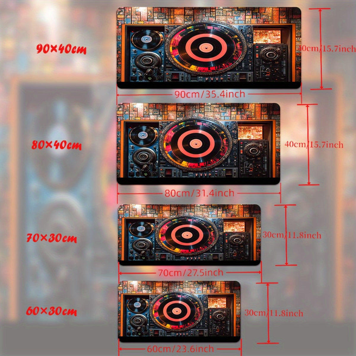 1pc XXL Large DJ Turntable Design Desk Mat - Realistic DJ Equipment Replica with Vinyl Records & DJ Mixer Layout, Non-Slip Gaming/Office Computer Keyboard & Mouse Pad for PC Gamers, Music Producers, DJ Setup Accessories, Comp