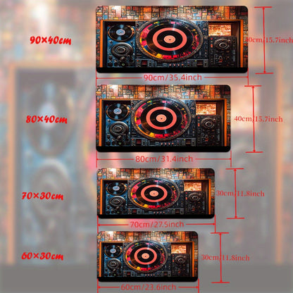 1pc XXL Large DJ Turntable Design Desk Mat - Realistic DJ Equipment Replica with Vinyl Records & DJ Mixer Layout, Non-Slip Gaming/Office Computer Keyboard & Mouse Pad for PC Gamers, Music Producers, DJ Setup Accessories, Comp