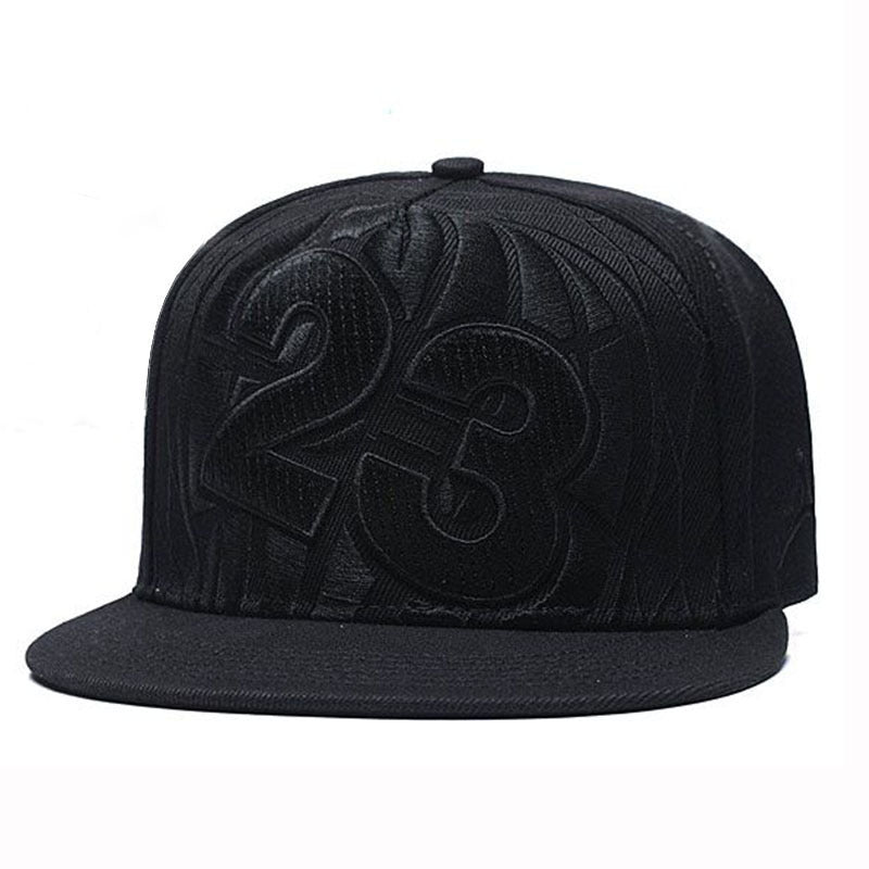 Adjustable Snapback Baseball Cap with Embroidered '23' Design - Breathable Black Hat for Sports, Hip-Hop & Streetwear - Machine Washable, Casual Headwear, Modern Look, Comfortable Fit, Outdoor Headwear, Urban Fashion, Durable