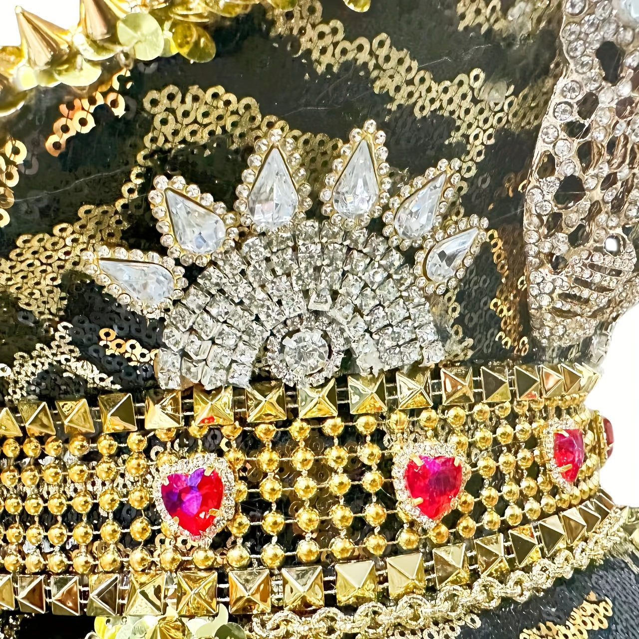 Steampunk Rhinestone Captain Hat for Women | Adjustable Shiny Glam Military Cap with Leopard Print, Perfect for Burning Man, Halloween, Music Festivals, Rave, Cosplay Costume, Carnival, Disco, Bachelorette Party | Sparkling P
