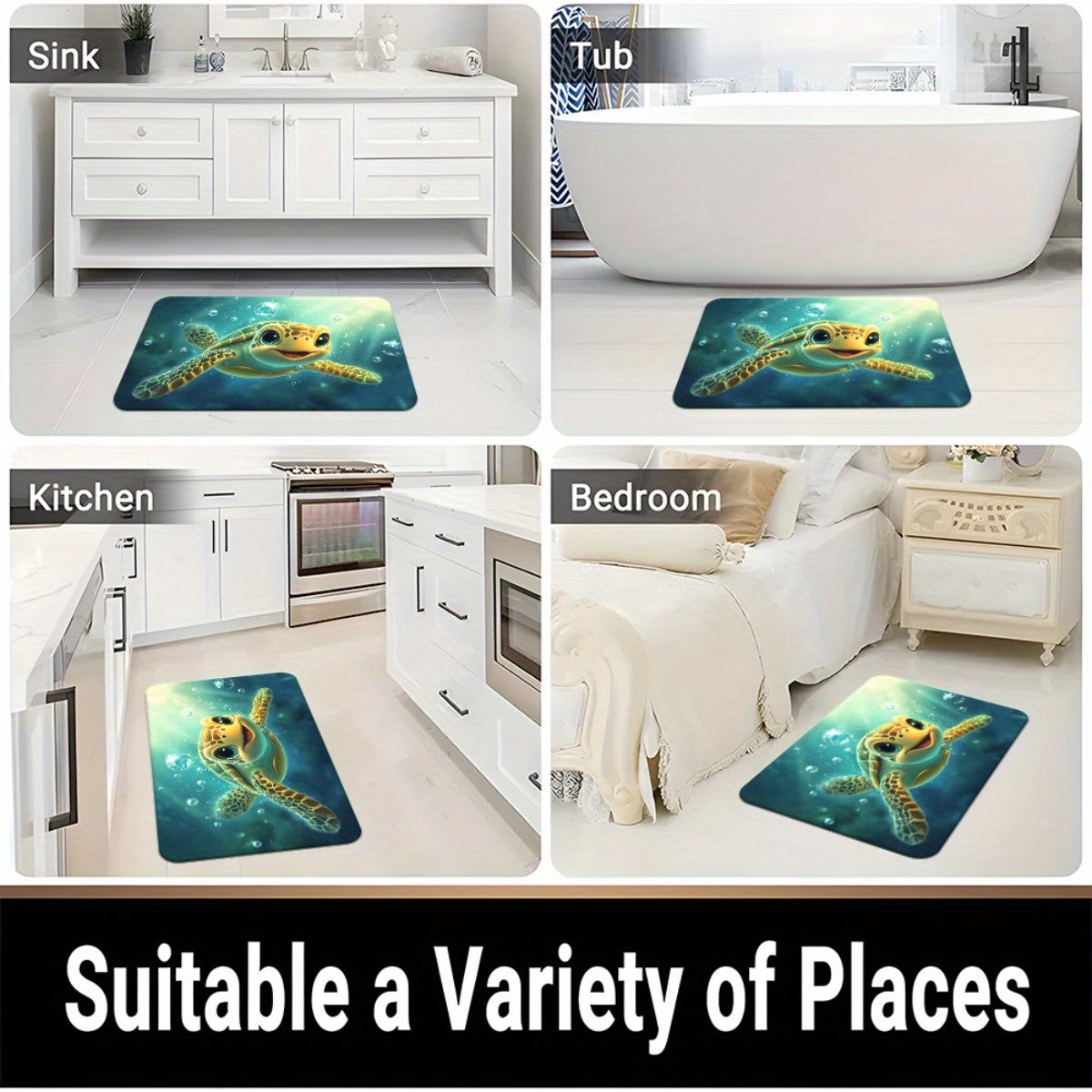 1pc Sea Turtle Underwater Non-Slip Bathroom Mat - Microfiber Absorbent, Machine Washable Polyester Door Mat with Vibrant Ocean Scene Design for Bedroom, Living Room, Camping & Picnic, 650gsm, Turtle