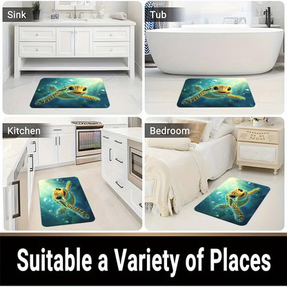 1pc Sea Turtle Underwater Non-Slip Bathroom Mat - Microfiber Absorbent, Machine Washable Polyester Door Mat with Vibrant Ocean Scene Design for Bedroom, Living Room, Camping & Picnic, 650gsm, Turtle