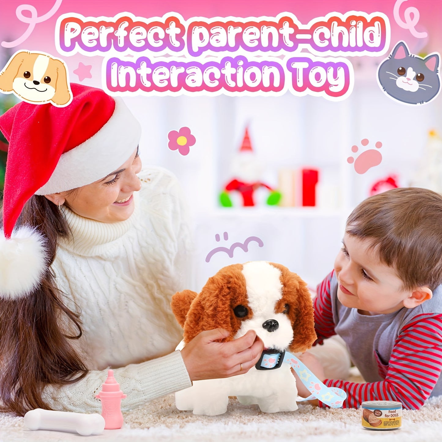 Interactive Brown Border Collie Robot Puppy Toy - Realistic Plush Dog with Barking, Walking & Tail Wagging, Expressive Eyes & Fluffy Coat - Educational Gift with Gift Box for Birthdays, Holidays, Parties - Compatible with Sma