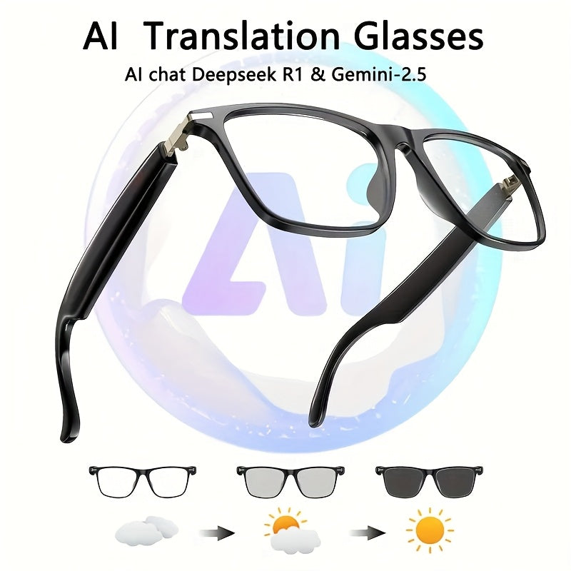 AI Smart Glasses, Smart Glasses with 164 Languages Real-time Translation Support, AI Chat Deepseek R1 And Gemini-2.5 System, Built-in Microphone And Speaker, Calls Music Playback And Hands-Free Calling, Physical Color Changin