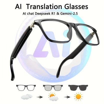 AI Smart Glasses, Smart Glasses with 164 Languages Real-time Translation Support, AI Chat Deepseek R1 And Gemini-2.5 System, Built-in Microphone And Speaker, Calls Music Playback And Hands-Free Calling, Physical Color Changin