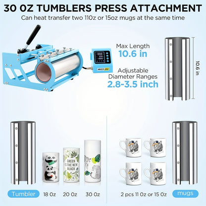 Heat Press Machine - Multifunction 5in 1 with Tumbler Press - 15" X 15" / 12" X 15" Heat Transfer Machine - 360° Swing Away T-Shirt Pressing Machine - Fast And Even Heating - Digital Precise Control - for DIY T-Shirts/Mugs/H