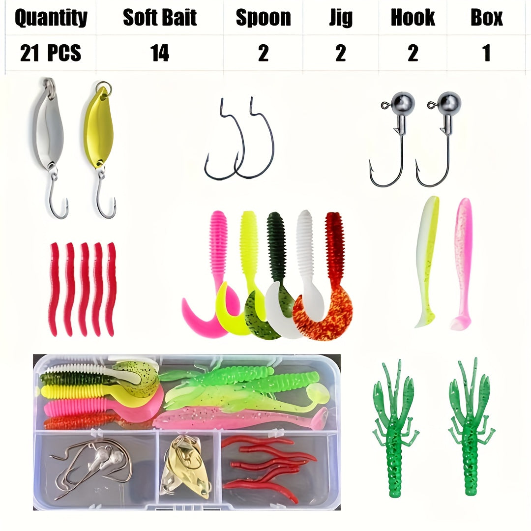 [Portable Fishing Rod Set] Portable All-in-One Fishing Gear Set | Telescopic Fishing Rod with Rotating Reel, Bait Hooks, Travel Case, Storage Bag, Soft Bait T-Shaped Tail Pre-Wound Spool Kit