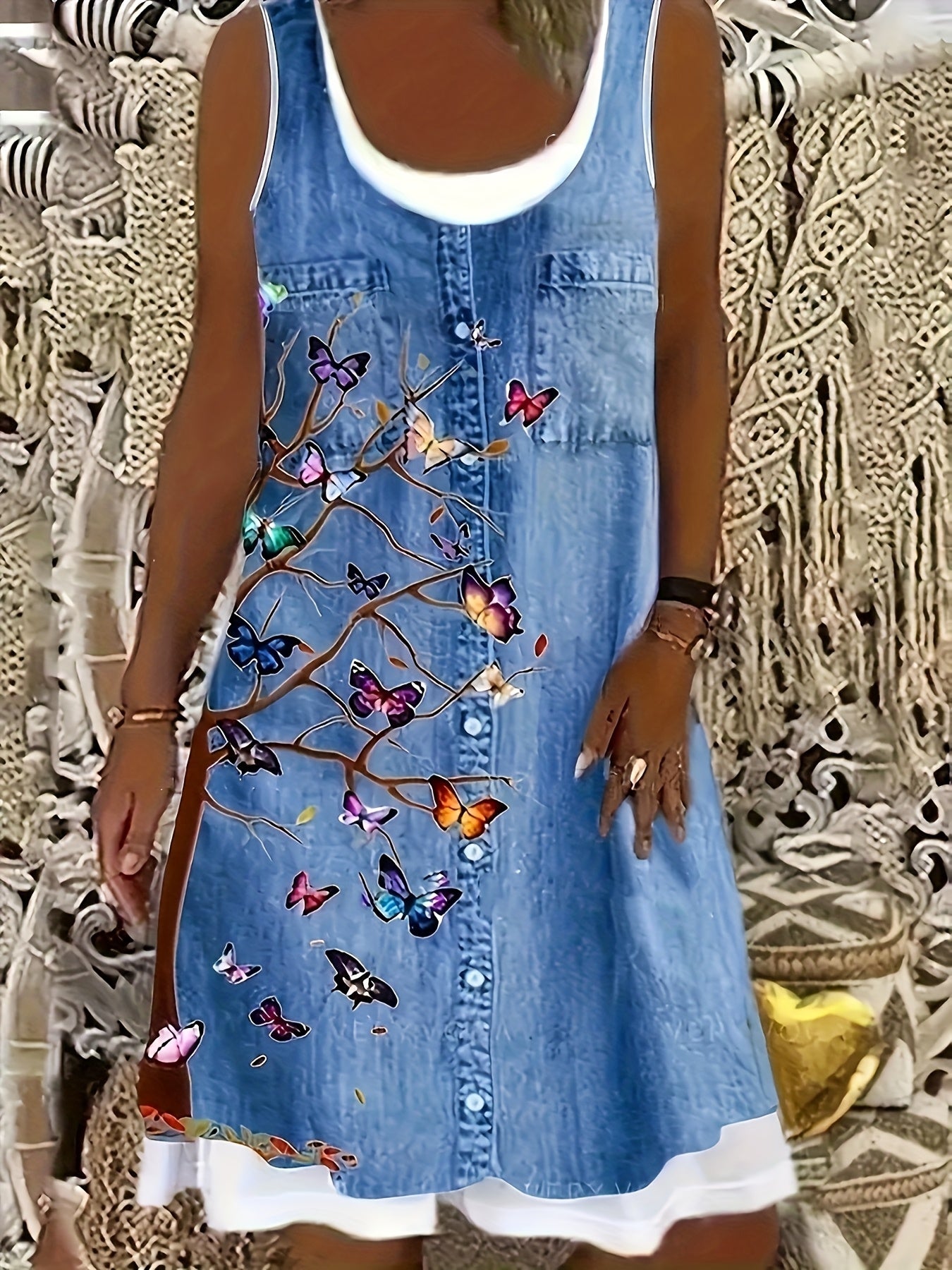Sleeveless Jumpsuit Dress, Casual Tank Dress with Random Prints for Spring And Summer, Women'S Clothing.