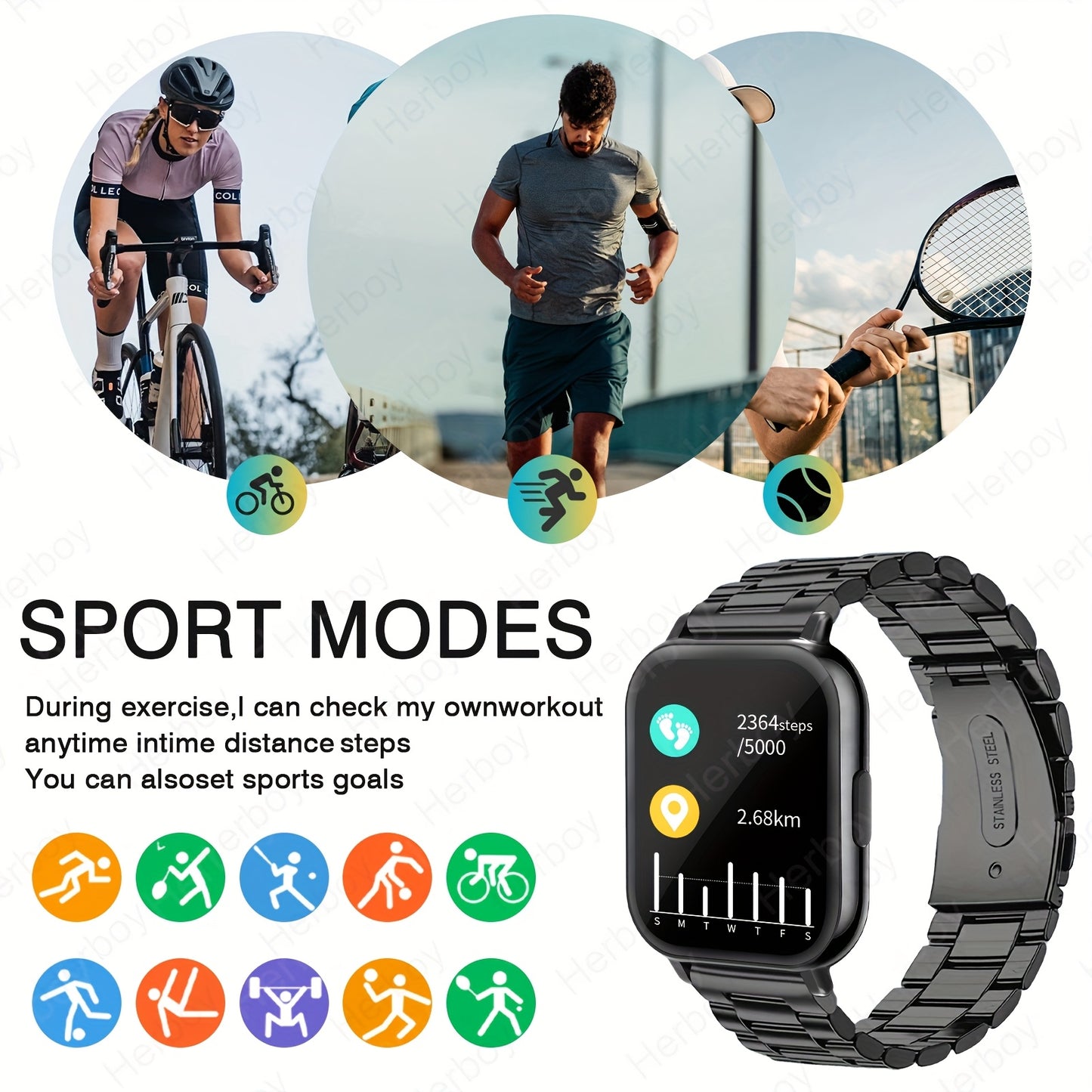 High Definition Full Touch Smartwatch, Suitable for Both Men and Women - Wireless Calling/Text Messaging/Multiple Exercise Modes/Remote Camera Control/Fitness Recording, for iPhone/Android, Modern Style, Perfect Gift for Men/
