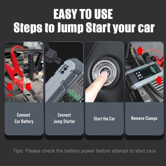 9000A Peak Jump Starter Battery Pack with Air Compressor, Portable Emergency Car Booster for Up to 12.0L Gas/8.0L Diesel Engines, 12V Car Battery Jumper with Display, Smart Jump Cables, PD65W Fast Input & Output, LED Emergenc