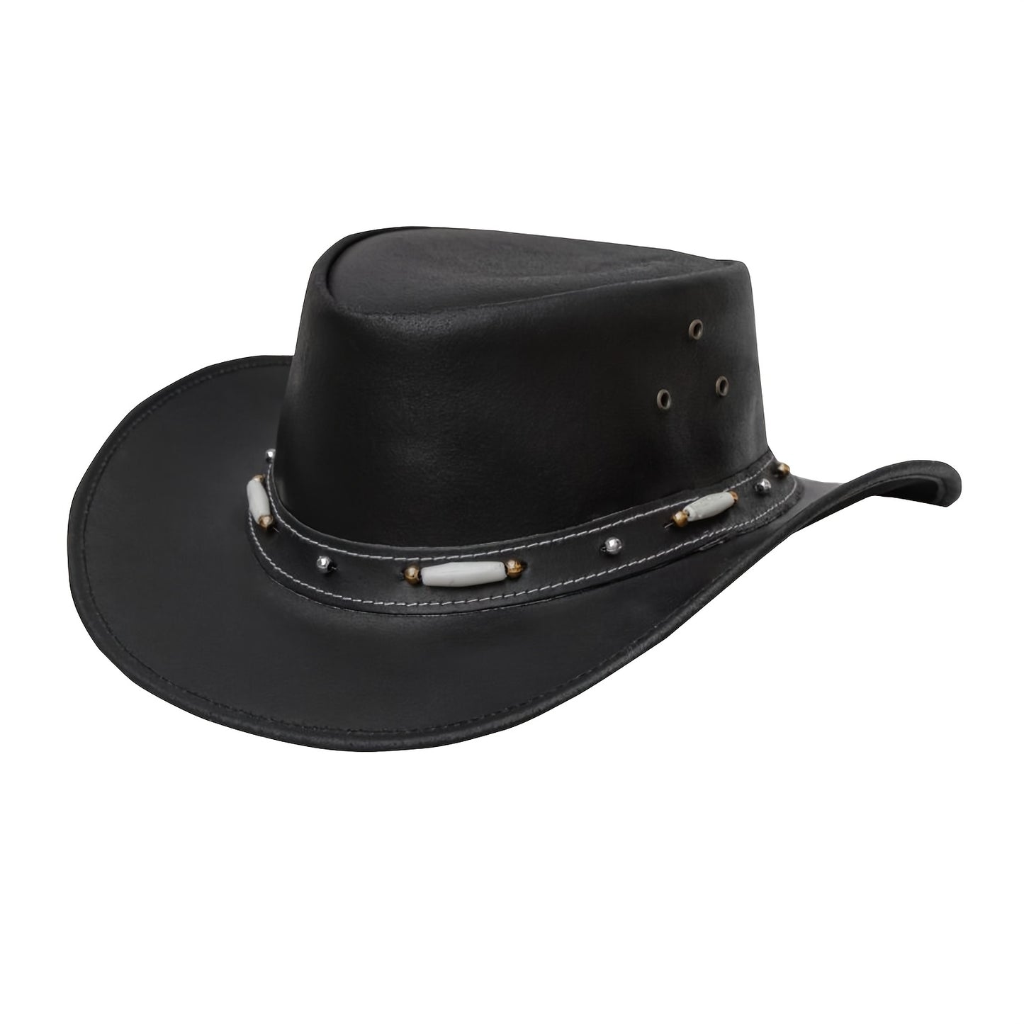 SideWinder Australian Cowboy Genuine Leather Hat Unisex Adult for Men And Women Shapeable Outback Western Style Wide Brim, Festival Unisex Outdoor Accessory, High Quality &, Stitching, Lightweight Top-Grain Genuine Leather, A